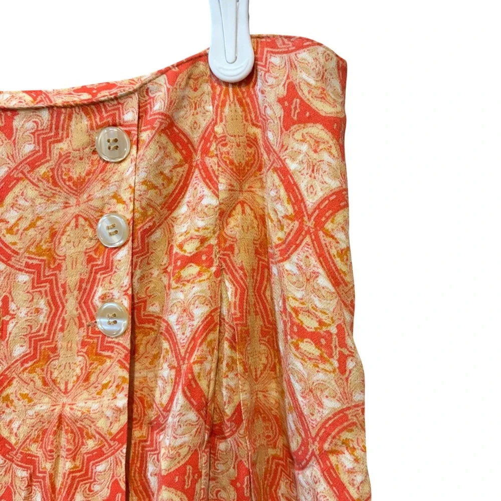Free People Casual Lover's Lane Printed Mini Skirt Orange Yellow Button‎ Sz 12